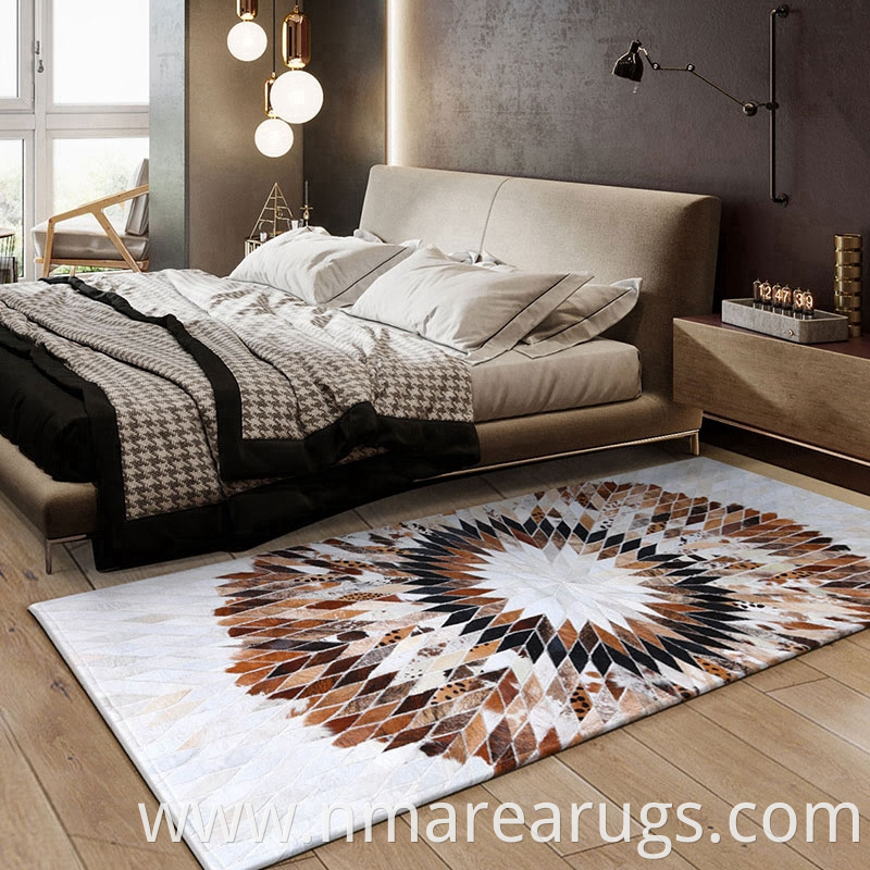 Home Hotel Cowhide Patchwork Leather Bedroom Bedside Floor Area Rugs Runner Rugs Floor Mats